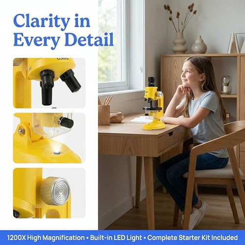 Little World Kids Microscope with LED Light - 100X/400X/1200X Magnification