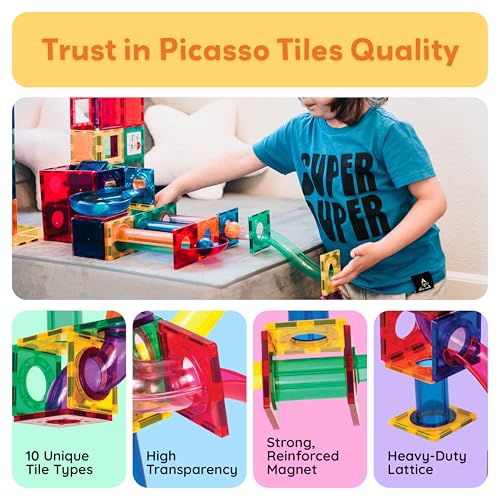 PicassoTiles 70 Piece Marble Run Magnetic Tiles Race Track STEM Ages 3+ - style: Marble Run 70pcs