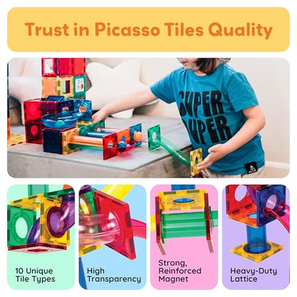 PicassoTiles 70 Piece Marble Run Magnetic Tiles Race Track STEM Ages 3+ - style: Marble Run 70pcs