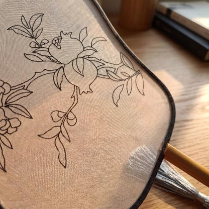 Chinese Embroidery Fan Kit, DIY Organza Fan with Pomegranate Pattern - style: Pomegranate
