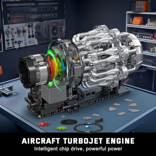 Mould King 10216 Turbojet Engine Building Sets, Mechanical Aviation Aircraft Engine Model Kit That Runs, Build Your Own STEM Model Engine, Gift for Age 14+/Adult Collections Enthusiasts (1214+ PCS) - style: MK-10216