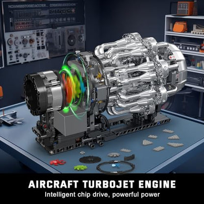 Mould King 10216 Turbojet Engine Building Sets, Mechanical Aviation Aircraft Engine Model Kit That Runs, Build Your Own STEM Model Engine, Gift for Age 14+/Adult Collections Enthusiasts (1214+ PCS) - style: MK-10216
