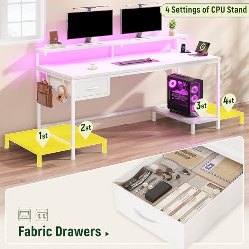 DurayLoly 47.2" Computer Desk with Power Outlet & Fabric Drawer,White - color: White, size: 47.2 IN