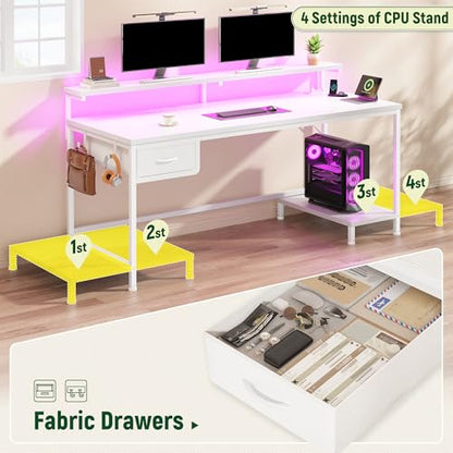 DurayLoly 47.2" Computer Desk with Power Outlet & Fabric Drawer,White - color: White, size: 47.2 IN