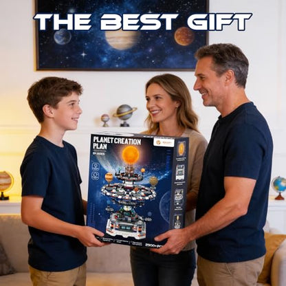 Rotating Solar System Building Set with LED Lights, 2900 PCS Collector's STEM Model Kit, 8 Orbiting Planets & Glowing Sun – Educational Gift for Adults, Kids 8+, Astronomy Enthusiasts - color: Yellow