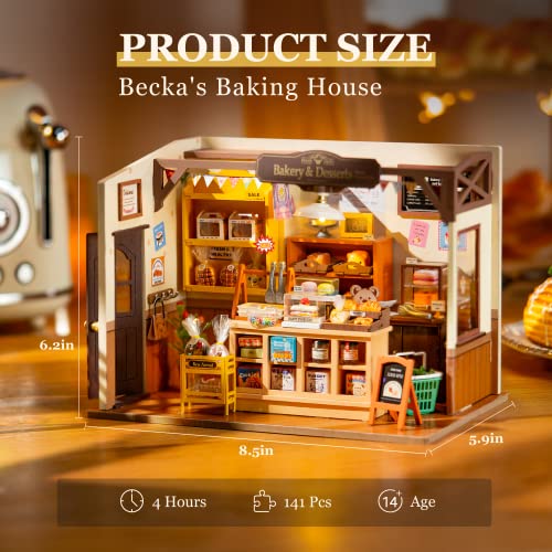 ROBOTIME Miniature House Kit, DIY Mini Dollhouse with LED Light for Adults - color: Becka's Baking House