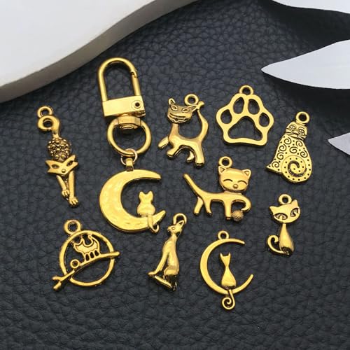 WOCRAFT 60pcs Antique Gold Cat Bracelet Charms for Jewelry Making Sets DIY Necklace Bracelet Keychain Crafting Charms Kit Craft Supplies (SN840) - color: Antique Gold, size: Cat Charms