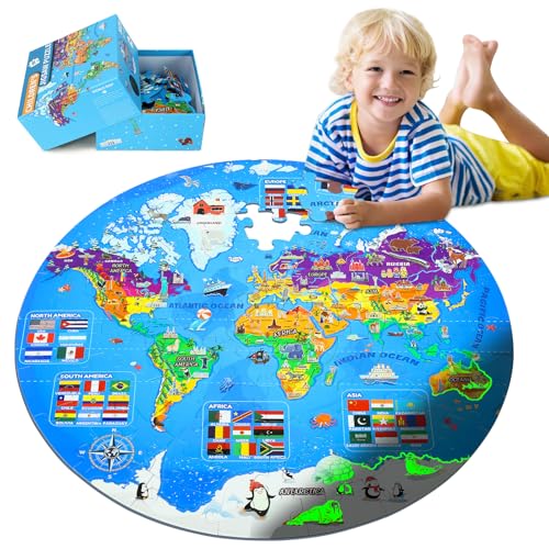 DIGOBAY 70 Pieces Glow in The Dark World Map Floor Puzzles for Kids 4-6 - style: glow-in-the-dark world map