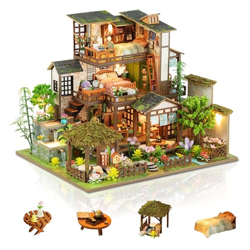 Dollhouse Kit, DIY Miniature House Kit w/LED for Adult, Courtyard