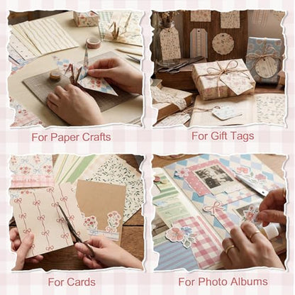 60 Sheets Scrapbook Paper 5.5×8.3 in Double Sided Floral - color: Retro Floral