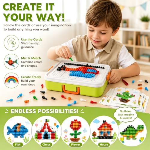 Puzzle for Kids 3-5: 3D Mushroom Nail Puzzle 460 Pieces Building Peg Kit