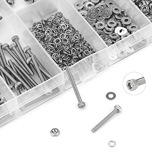 HELIFOUNER 560 Pieces M2.5 x 4mm /6mm /8mm /10mm /12mm /16mm /20mm, Hex Socket Head Cap Screws Bolts Washers Nuts Kit, 304 Stainless Steel - size: M2.5, style: Hex Socket Head Cap