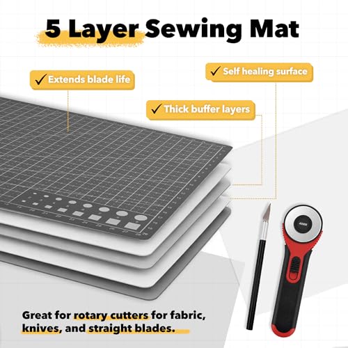 Mandala Crafts Self-Healing Black Gray 12" x 18" A3 Sewing Cutting Mat Kit - color: Black Combo, size: 12 x 18 Inches Mat Combo