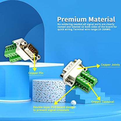 2PCS DB9 Male RS232 Solderless 9-Pin Breakout Connectors with Nuts - size: DB9 Male with Nut