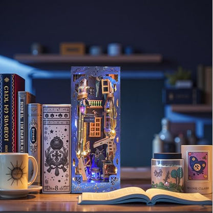 Magic Alley Book Nook Kit - DIY Miniature House Kit for Adults, Teens and Beginners, Magic Miniature Diorama with LED Light, 3D Wooden Puzzle Bookend Bookshelf Insert Decor, Gifts for Fantasy Lovers - style: Magic Alley