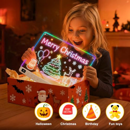 Led Drawing Board with 13 Light Effects, 16" Rechargeable Glow Doodle LED Note Board with Colors, Neon Light Up Drawing Tablet Gifts for Kids for Easter Birthday Christmas Gift Ideas - color: White