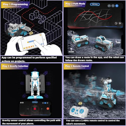 Robot Building Kit with Remote Control STEM Gift for Boys Age 8-12 - color: 5in1 Blue Robot