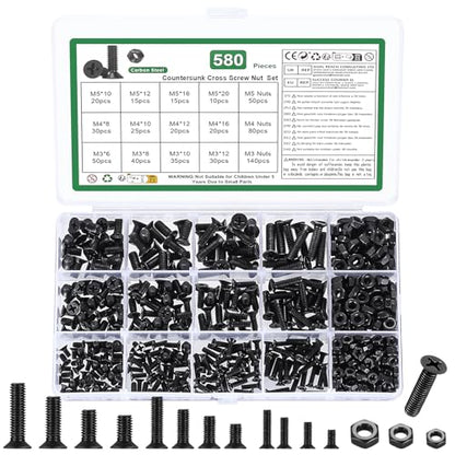 580 Pcs M3 M4 M5 Machine Countersunk Screws Assortment Kit,Hex Screws - size: M3 M4 M5 - 580
