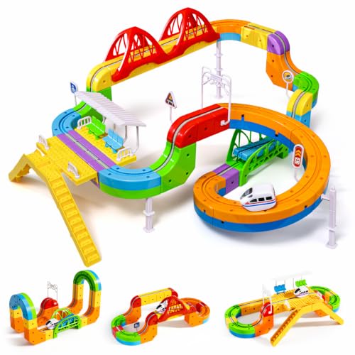 SOCBTNSO 112 PCS KlickRail 3D Modular Electric Train Set for Kid 3-8 - size: 112PCS