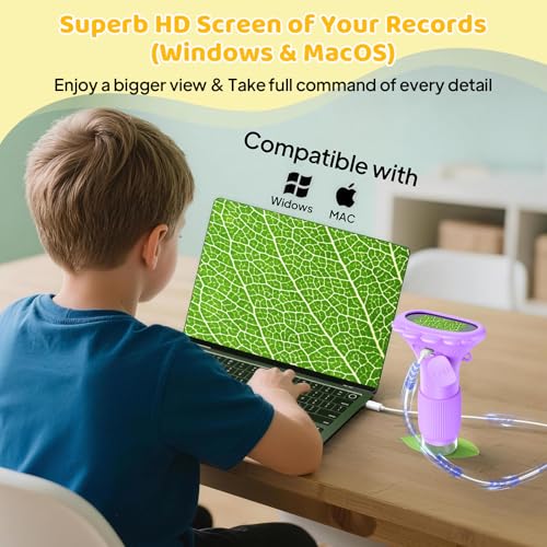 Ashfly Microscope for Kids 200x Zoom 2-Inch HD Kids Microscope Camera - STEM Learning Kit | Portable Science Tool | Perfect for Ages 3-12 Girls | Purple - color: Purple