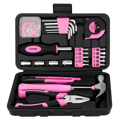 DEKOPRO 94 Piece Pink Tool Set, Household DIY Tool Kit for Women with Storage Toolbox, Small Basic Hand Tool Box Set for Home Repair, DIY, Apartment, Office - color: Pink