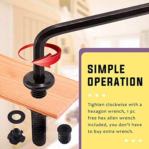 Swpeet 180Pcs M6 Carbon Steel Black Hex Drive Socket Cap Bolts and Threaded Inserts Nuts with T Nut 4 Pronged Tee Blind Nuts and Flat Washers Kit, 1Pcs Wrench Bolts Fully Threaded Hex Socket Screws