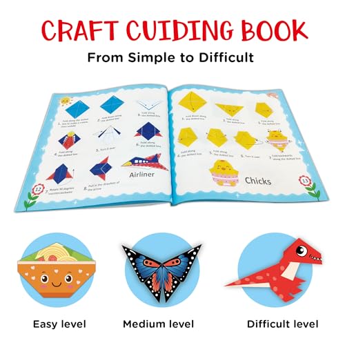 Origami Kit for Kids Ages 5-8 8-12, 100 Sheets Double Sided Colorful Folding Paper (45 Patterns×2+10Blank) with Clear Guiding Book, Animals Dinosaur Art Activity DIY Craft Set Gift for Girls Boys