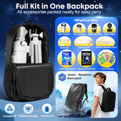 Hawkko Telescope Kit for Kids 8-12, 80mm Aperture 500mm Portable Telescope