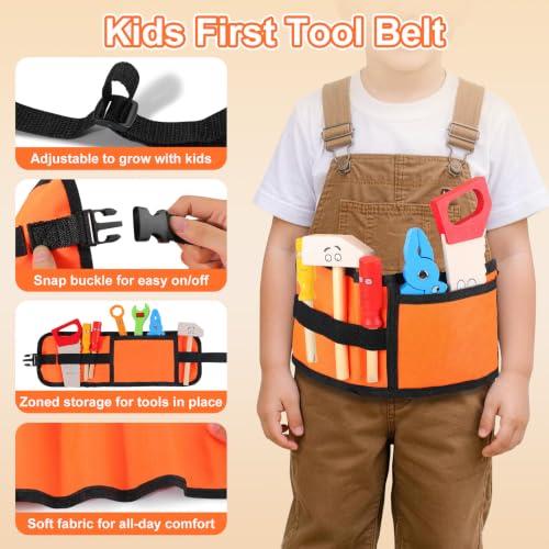 Phobby Wooden Tool Set with Drill & Belt Toy for Kids Ages 2 3 4 5 6, 60Pcs