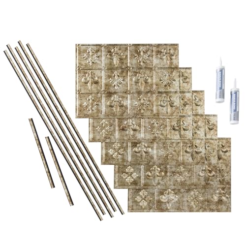 FASÄDE Fleur de Lis Decorative Vinyl Backsplash 15 sq ft Kit in Bermuda Bronze - color: Bermuda Bronze