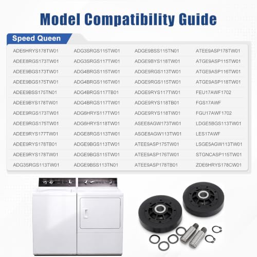 Upgraded RB170002 Dryer Drum Roller Kit Compatible with Speed Queen Alliance GE Dryer (Some Models), Replaces 3447593 AP5186795 EAP12220620 PS12220620 ASQ1356769 PD00042561 - style: RB170002 Dryer Drum Roller Kit