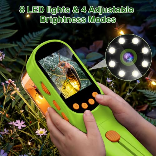 CIMELR Bug Catcher for Kids with 2.4" Screen, 500X Digital Microscope, 1080P Photo/Video, 1000mAh Battery, 8 LED, PC Real-Time Imaging, STEM Nature Toy & Gift for Boys Girls Ages 3-12 - color: Light Green
