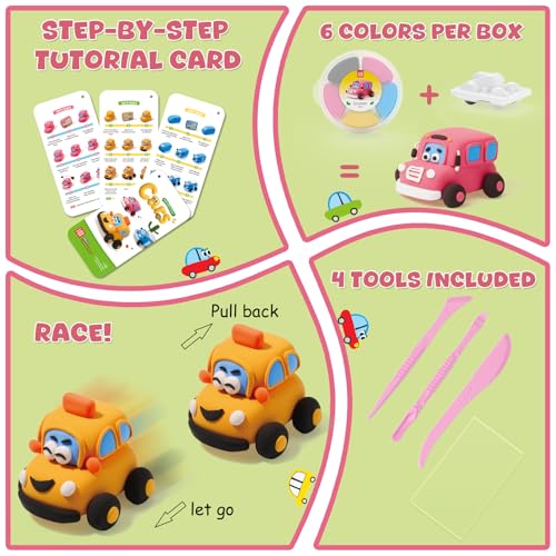 Air Dry Clay Kit for Kids - 3 Boxes Pull Back Car Making - color: Daily Commuters