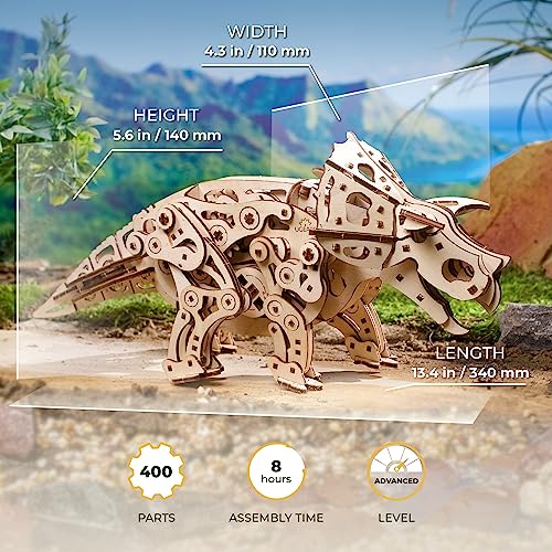 UGEARS Triceratops Dinosaur 3D Wooden Puzzles for Adults - Wooden Models Kits for Adults Dinosaur Model Kit Dino Wood Puzzle Animal Models for Adult Brain Teaser, Hobby Set