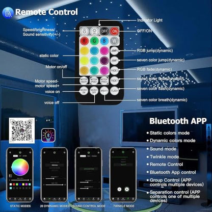 AMKI 16W Starlight Headliner Kit Twinkle+Sound Activated 350pcs 0.03in 6.5ft Cable End Glow Fiber Optic Light APP/Remote Control RGBW Starlight Box for Car Home Star Ceiling Decor - size: 350 pcs*0.03in*6.5ft