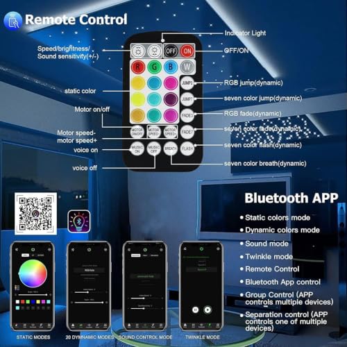 AMKI 16W Starlight Headliner Kit Twinkle+Sound Activated Mixed 460pcs 9.8ft Cable End Glow Fiber Optic Light APP/Remote Control RGBW Starlight Box for Car Home Star Ceiling Decor - size: 460pcs*(0.03in+0.04in+0.06in)*9.8ft+Regular