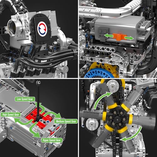Mould King 10214 Engine Model kit that Runs, Build Your Own Cars 4-Speed Transmission Engine that Works, Engineering Kit for Display Collection, STEM Kit Gift for Adults 14+ Teens/Adult, (2177 Pcs) - style: Ro Engine