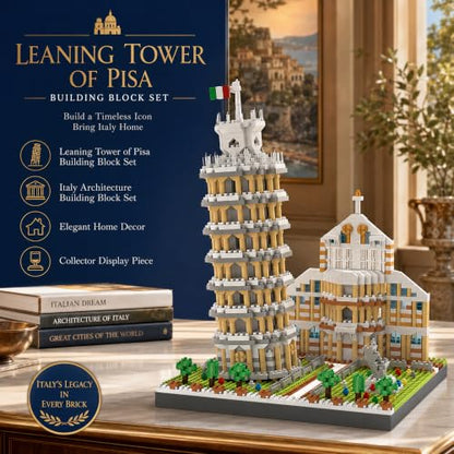 Leaning Tower of Pisa Micro Mini Building Blocks Set Italy Architecture Building Kits Famous Landmark Model Toys Gift for Adults Kids Teens 2500 PCS - style: The Leaning Tower of Pisa