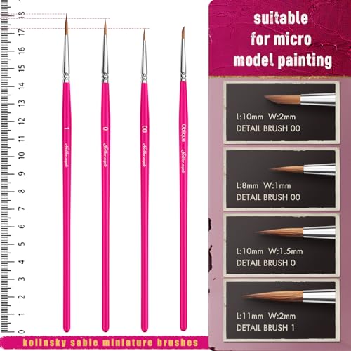 Golden Maple Kolinsky Sable Miniature Paint Brushes，Size 00 0 1 Oblique - size: 00 0 1 Oblique