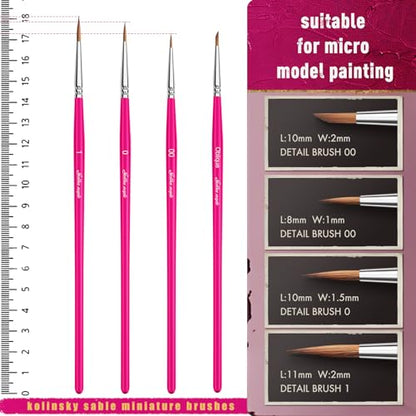 Golden Maple Kolinsky Sable Miniature Paint Brushes，Size 00 0 1 Oblique - size: 00 0 1 Oblique