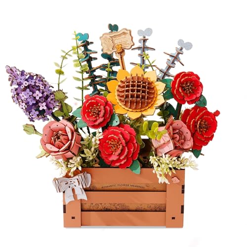 3D Wooden Flower Puzzle for Adults-Wooden Bloom Box, DIY Craft Model Kit Building Set, Botanical Decor Creative Gift for Lovers Nature Enthusiasts (658PCS)