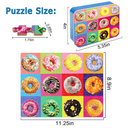 LELEMON Puzzles for Kids Ages 4-6,100 Piece Puzzles for Kids in Metal Box - color: 12pcs Donut