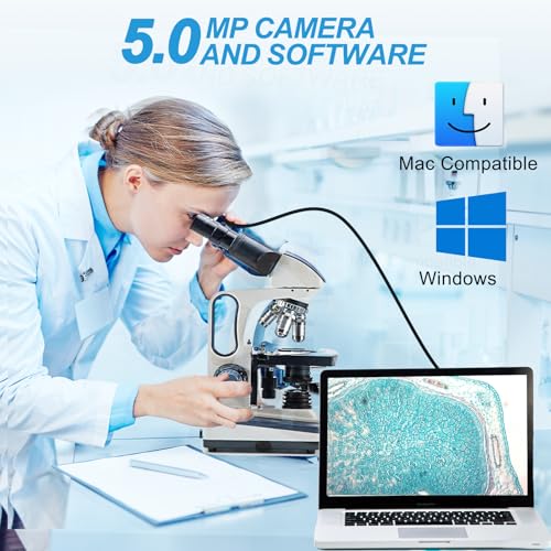 Swift Digital Binocular Compound Microscope 40X-2500X, with 5MP USB Camera, Two-Layer Mechanical Stage and Software Windows and Mac Compatible and Slides,Siedentopf Head,Research-Grade - style: SW350B+5MP Camera