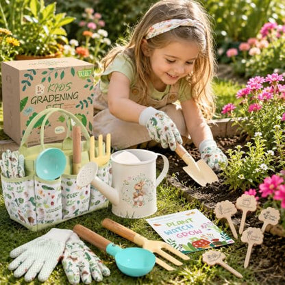 Kids Gardening Set Toys, 12PCS Garden Tool Kit for Kids and Toddlers with Tote Bag,Watering Can, Gloves, Shovel, Learning Outdoor Toys Gifts for Boys Girls Age 3-6 (Green) - color: green