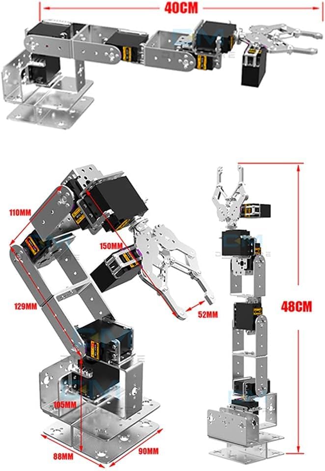 diymore Robotic Arm Kit Silver ROT3U 6DOF Aluminium Robot Arm Mechanical Robotic Clamp Claw Kits No Soldering Required (Unassembled Parts Without Servos)