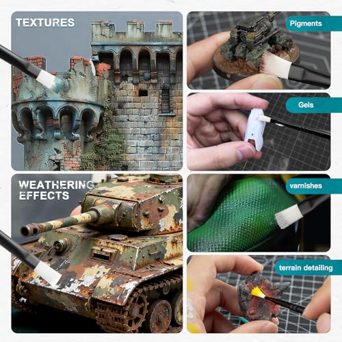 Weathering Paint Brushes-Golden Maple 3pcs Flat Paint Brushes Set for Weathering Effects, Textures, Washing and Dry Brushing on Miniature Painting - style: Weathering-Flat