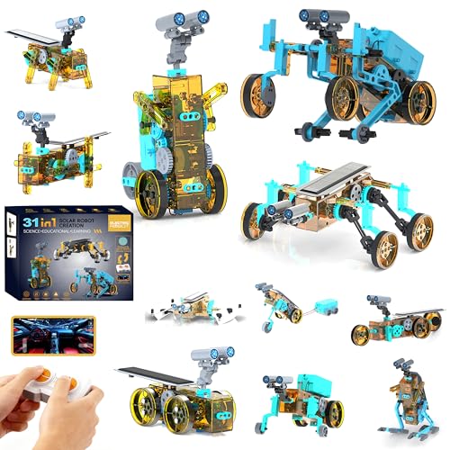 STEM 31-in-1 Educational Solar Remote Control Toy, Suitable for Boys Aged 8-14, Science Experiment Building Block Robot Toy, with Dual-Mode Switching Between Solar Power and Remote Control