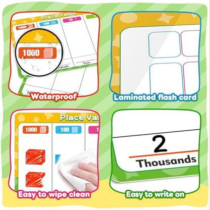 12 Pack Place Value Chart Dry Erase Flash Cards, 9" x 12" Math Manipulatives Small White Board Addition Subtraction 1st 2nd 3rd Grade Classroom Teacher Homeschool Supplies Essential - color: Yellow