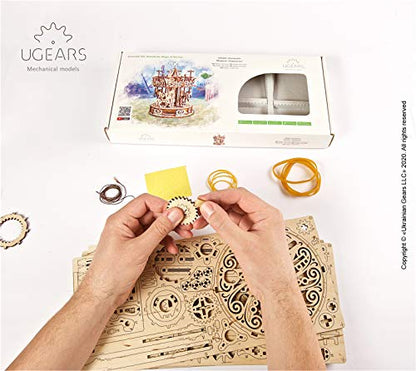 UGEARS Carousel 3D Wooden Puzzles for Adults - Mechanical 3D Model Self-Assembling Craft DIY Kit Adult 3D Puzzle Gift, Wooden Model Kits for Adults