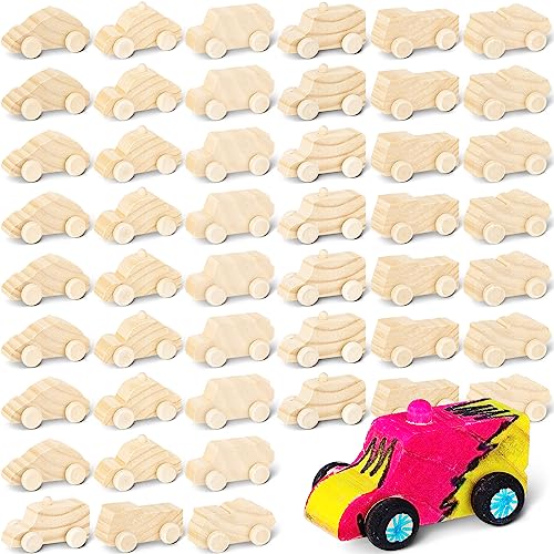 Lenwen 48 Pcs Wooden DIY Car Toys for Party Unfinished Wooden Cars, Wood Truck Wood Graffiti Toy Truck and Crafts DIY for Students Girls Boys Activities Craft Projects Woodworking (Cute) - style: Cute